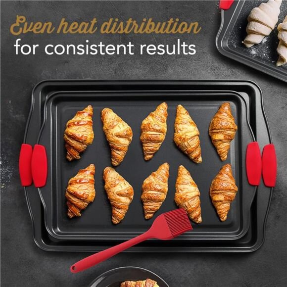 Baking Sheet Set, 2-Piece Large Cookie Sheet Set with Silicone Handles, Steel - Picture 6 of 7